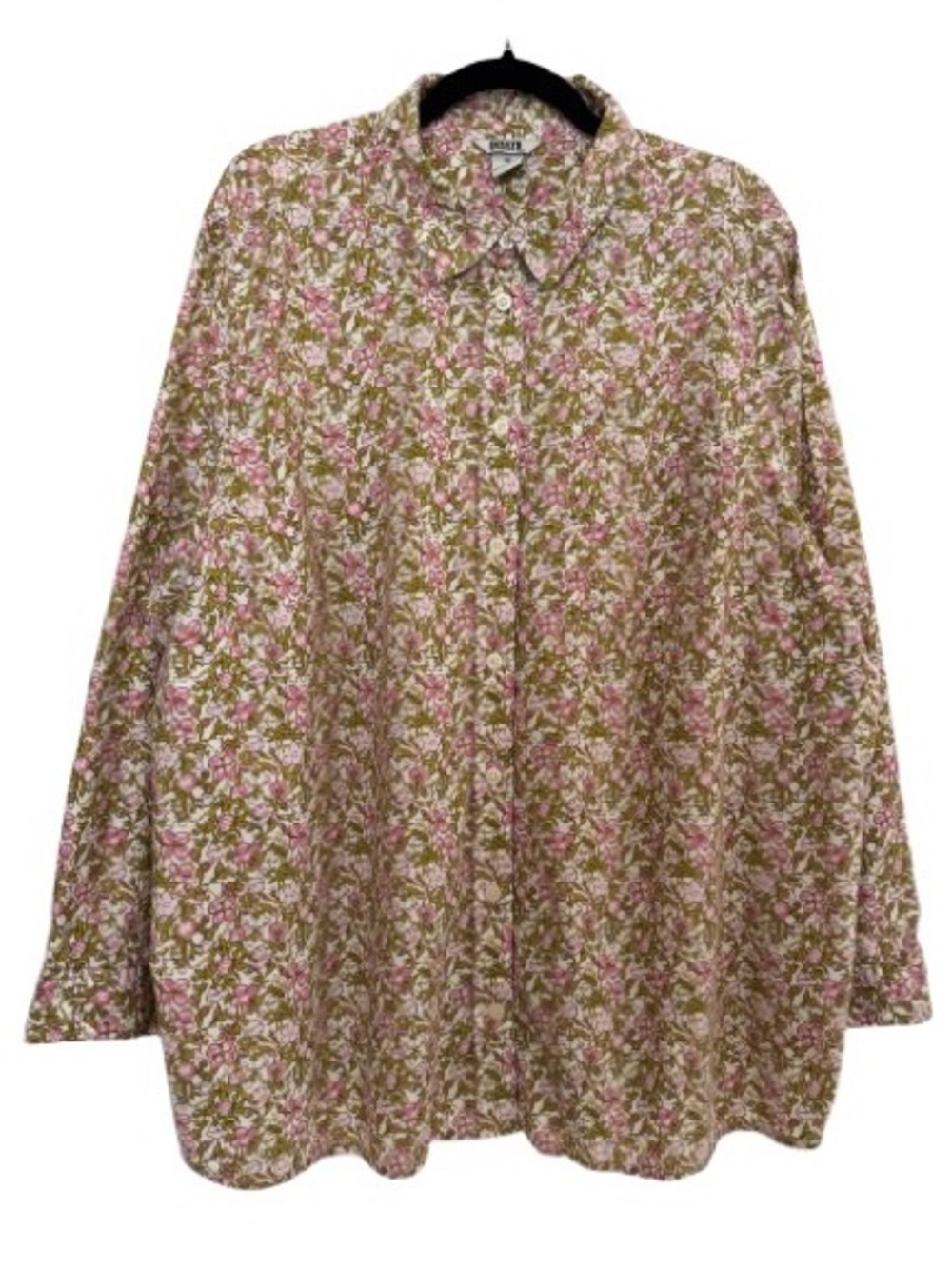 Duluth Trading Co. Chick-Nic Long Sleeve Button Down Shirt Floral Green Pink